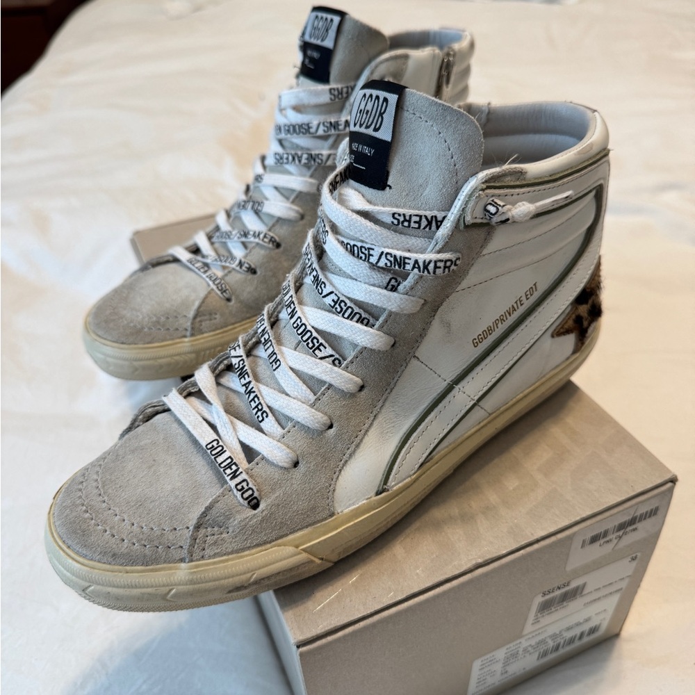Golden Goose High-Top Sneakers in white/ice/leopard horsy 38 LIKE NEW